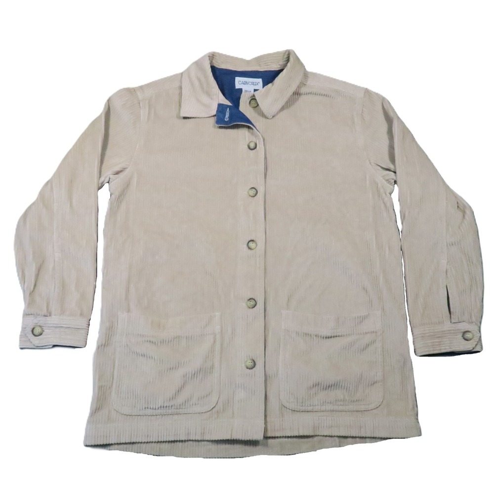 Cabin Creek Corduroy Chore Jacket M Beige Shacket Pockets Neutral Vintage 90s